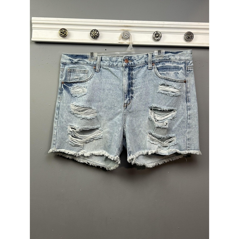 Celebrity Pink Shorts Womens 17/33 Blue Distressed High Rise Denim Frayed Hem